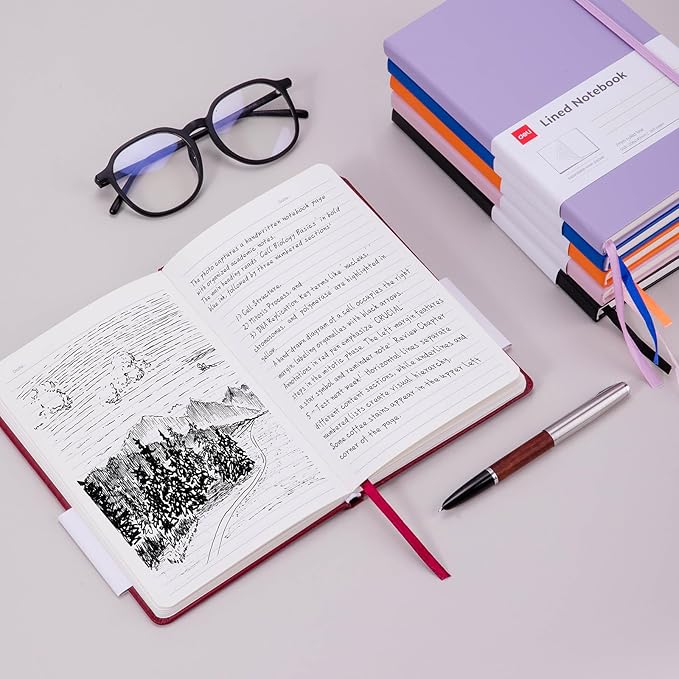 deli A5 Lined Journal Notebook, 160 Pages Hardcover Writing Notebook, 5.5"x8.2" College Ruled Notebook for Office, School, Work Notes (Red)