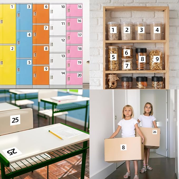 STARLIBOO White Consecutive Number Stickers 1-50, 2 inch Square Self Adhesive Numbered Label Stickers for Inventory, Storage, Organizing, Boxes, Lockers, Indoor, Outdoor (1000Pcs)