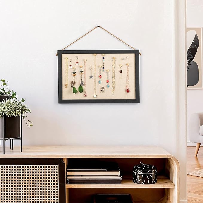 2-Pack Cork Board with Linen 16x11 inch Bulletin Board Wall Decor Hanging Pin Wood Framed Display Bulletin Cork Picture Board Light for Room School Office Bedroom 20-Pushpin Vintage Black