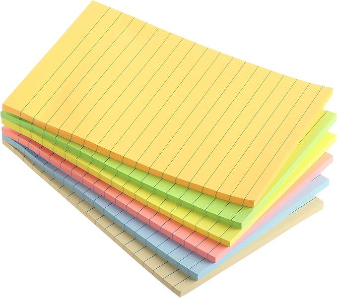 Mr. Pen- Lined Sticky Notes, 4" x 6", 6 Pads, 45 Sheets/Pad | Sticky Notes with Lines, Ruled Post Stickies, Memo Pads, Self-Stick Note Pad for Office, School, Home, Study & Organization
