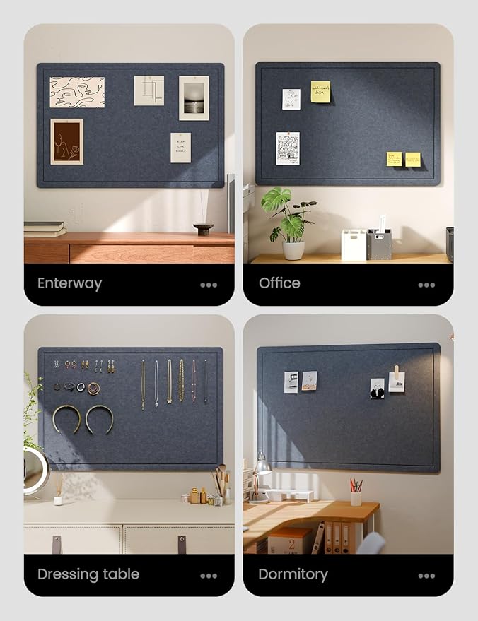 Fluxynara 35.4" x 23.6" Bulletin Board, Navy Blue | Cork Board Alternative with 12 Removable Adhesive Tabs, Foldable Felt Pin Board for Home, Office, Classroom & Dorm