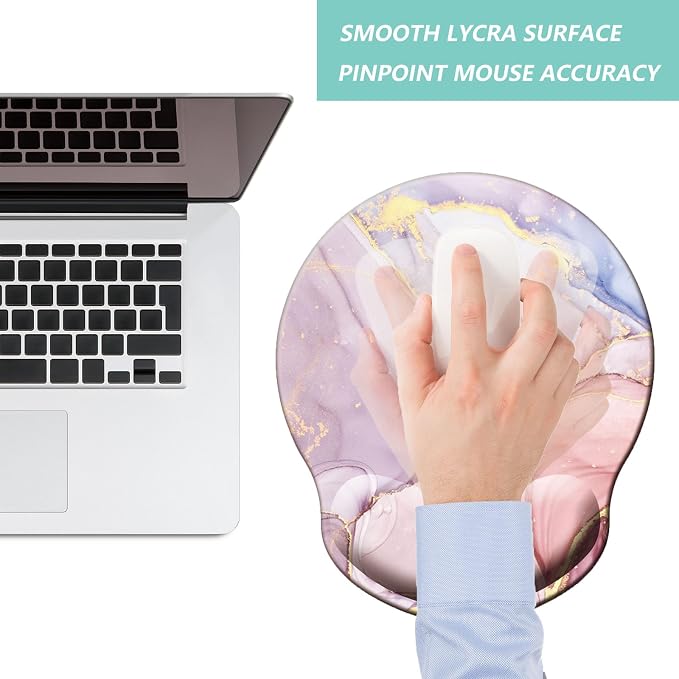 Mouse Pad with Wrist Support, Ergonomic Mouse Pad with Memory Foam Wrist Rest Cushion, Non-Slip Rubber Base Gaming Mice Pad for Home Office Computer Laptop, Pink Marble
