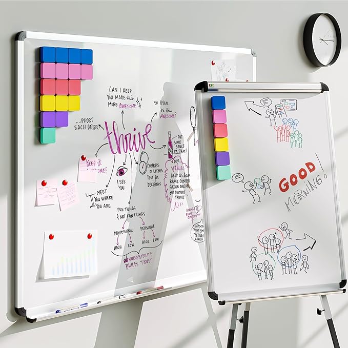 MaxGear Dry Erase Erasers, 24 Pack Magnetic Whiteboard Erasers, 6 Colors | Mini Whiteboard Cleaning Pads with Strong Magnetic Backing, 2" x 2" for Classroom, School, Office and Home, Teacher Supplies