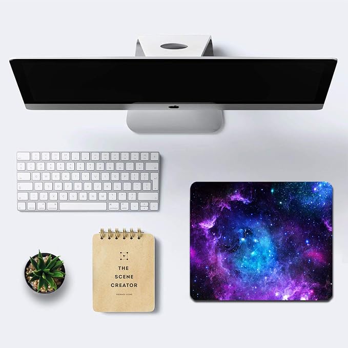 Square Mouse Pad,Blue Purple Galaxy Nebula Universe Outer Space Mousepad, Anti-Slip Rubber Base Mouse Pad for Office Laptop Computer PC Men Women, Small Mouse Mat, 9.5 x 7.9 Inch