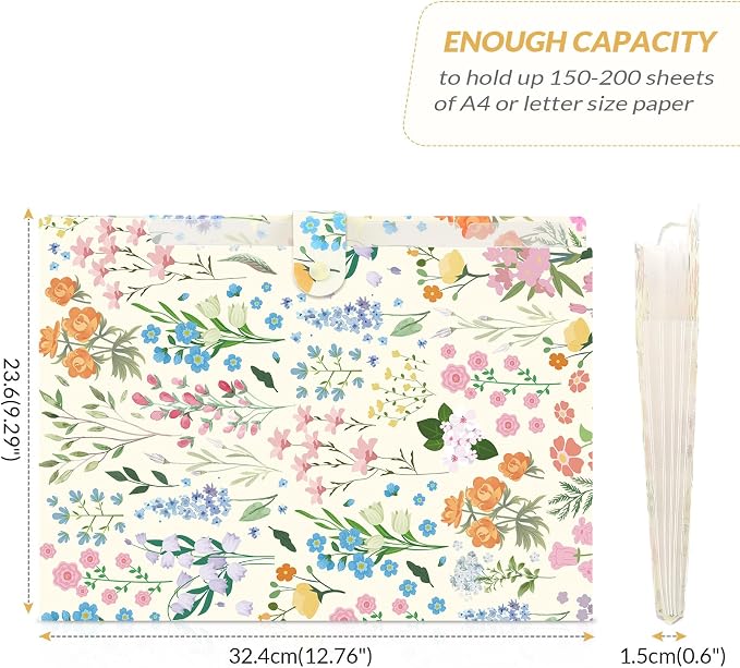 SKYDUE Expanding File Folder with 5 Pockets, Accordion File Organizer, Portable Receipt Paper Documents Organizer, Letter Size Filing Folder School Office Supplies, Apricot