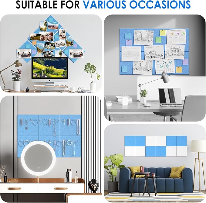 MaxGear Felt Bulletin Board 36" x 24", 6 Pack Blue Felt Wall Tile Push Pin | Cork Board For Walls Alternative, 6 Pack 11.8" x 11.8" Wall Panels, Pin Board Custom Layout Design, Office Decor Home Decor