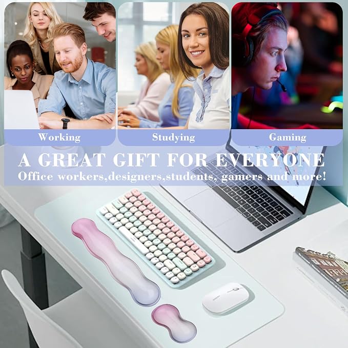 Gel Wrist Rest for Keyboard and Mouse, Wrist Rest for Keyboard, Mouse Wrist Support, Pain Relief, Cool Touch, Non-Skid, Mouse Wrist pad