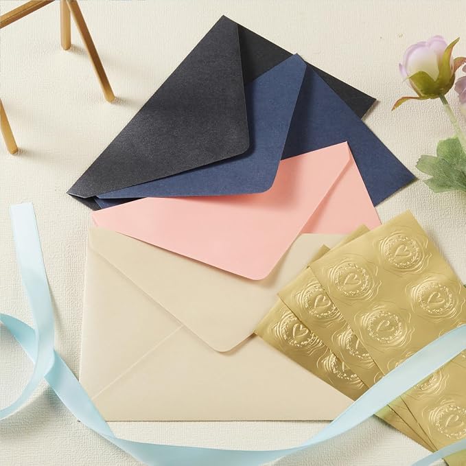 50 Pieces Shiny Envelopes with Gold Stickers, Pink, 4x6 | Gold Stickers Included, For Wedding Invitations, For Graduation, For Baby Shower, For Greeting Cards