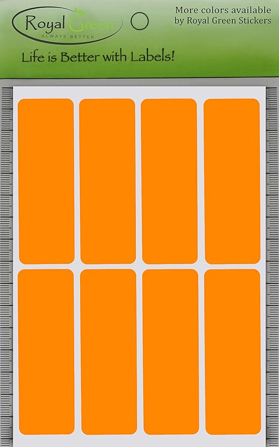 Royal Green Rectangular Stickers Color Coded Write on Labels for Organizing, Moving, & Mailing, 3x1 inch Stickers Writable Label for File Folder Tabs, 800-Pack (Neon Orange)