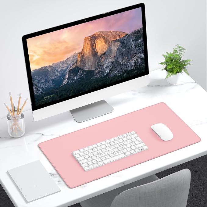 Dapesuom Large Mouse Pad, Extended Gaming Mouse Mat with Stitched Edges, Full Size Desk Mats with Non-Slip Base, Computer Big Desktop Keyboard Pad for Gamer, Laptop, Office, 23.6 x 11.8 in, Pink