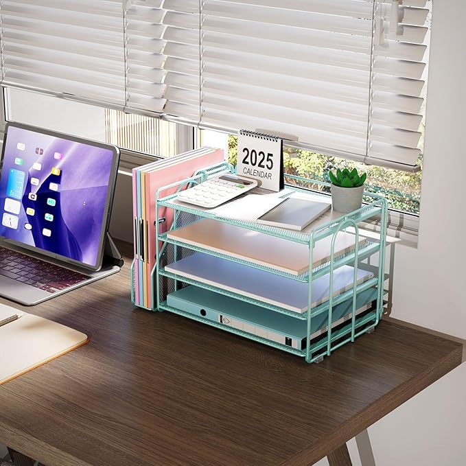 gianotter 4-Tier Paper Organizer With Magazine Holder | Desk Organizers and Accessories, File Organizer for Office Supplies Storag (Blue, 4-Tier)