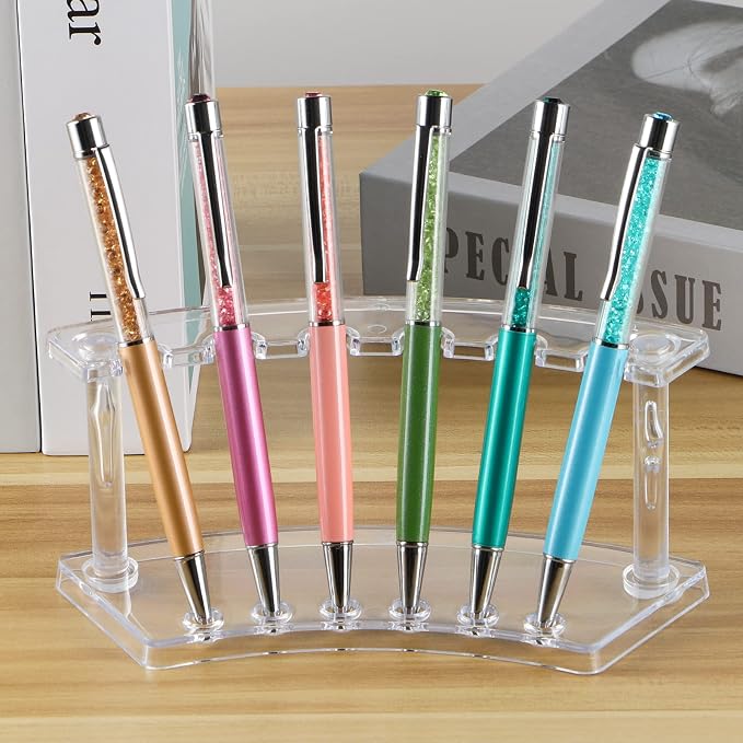 MOLIGOU 6 Pcs Pen Display Stand, 6 Slots Plastic Pen Holder, Clear Pen Display Rack for Craft Shows
