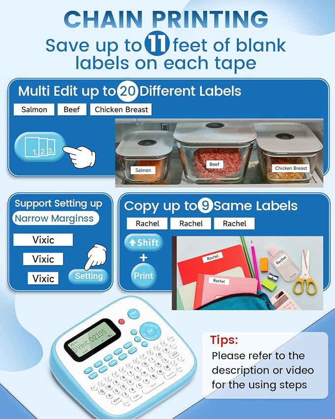 Vixic Label Maker Machine with Tape, D210S Label Maker Waterproof-Labels | Portable Labeling Machine Bundle 4PK 12mm 0.47 Laminated White Tapes, Handheld Labeler with Keyboard for Home Office School