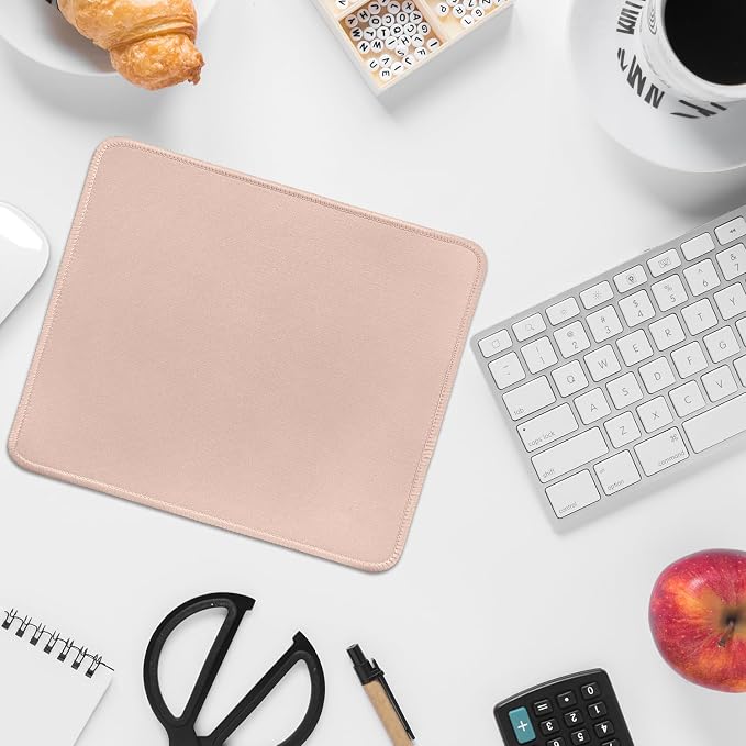 FROGIGO Mouse Pad with Stitched Edges - Solid Color Mousepad for Women, 9.25 x 7.75 inch Washable Square Desk Pad, Non-Slip Rubber Base, Office Home Laptop Accessories - Sakura Pink
