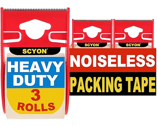 SCYON Packing Tape, Clear Packing Tape with Dispenser, 1.88 in. x 22.2 yd., 3 Noiseless Shipping Tape Rolls, 2 mil, Tranparent Boxing and Packaging Tape for Mailing, Moving Supplies.