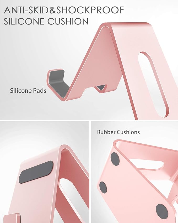 CreaDream Phone Stand Holder, Aluminum Phone Stand for Desk | Office Desktop Accessories, Fits iPhone 17 16 15 14 13 12 Pro Max Plus All 4-8" Smartphones, Anti-Slip Base, Rose Gold