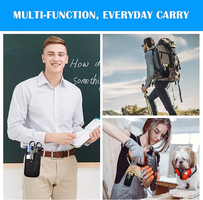 2 Pcs KATOLK Belt Pen Holder, Multifunctional Adjustable Tactical Pencil Pouch, Detachable Military Duty Pencil Sleeve Case, Can Hold Pens, Rulers and Scissors