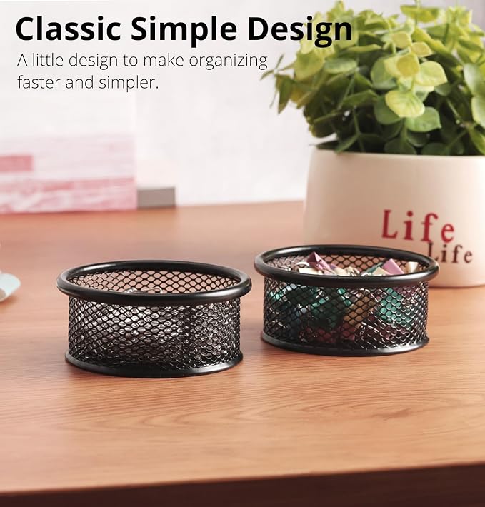 FUCDTEFC Paper Clip Holder, Paperclip Holders for Desk, Mesh Paper Clip Holder for Desk Binder Wire Mesh Bowls, Paper Clip Dispenser Organizer for Holding Small Parts Office Accessories Black 4 Pack | Binder Wire Mesh Bowls, Paper Clip Dispenser Organi...