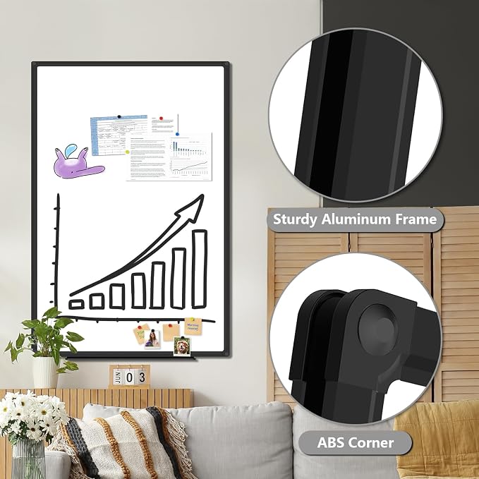 XBoard Magnetic White Board Dry Erase 48 x 31 Inches | Dry Erase Board with Black Aluminum Frame for Home School Office