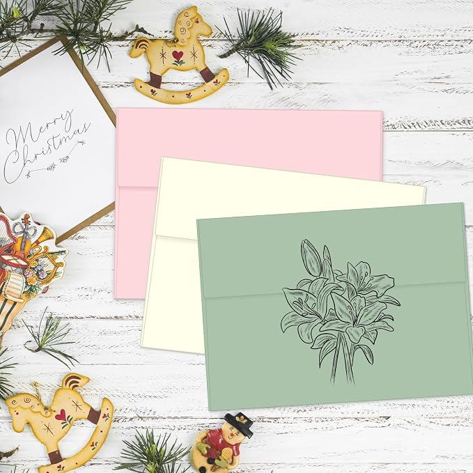 100 Packs 5x7 Sage Green Envelopes, A7 Envelopes for Invitation | 120gsm envelopes, 5.25x7.25 inch fits 5x7 cards, peel & press, for weddings/cards/baby shower/photos/graduation/postcards