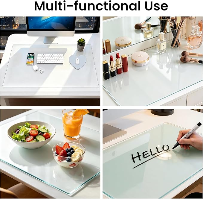 Tempered Glass Desk Pad 32" x 20" - Clear Non-Slip Office Desk Mat for Keyboard & Monitor, Easy to Clean Glass Writing Pad for Home & Work