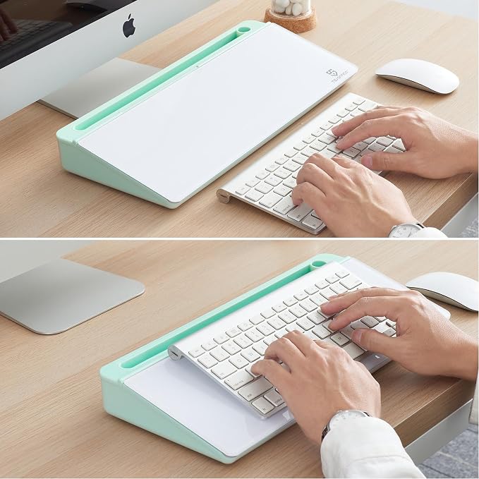 Desktop Whiteboard Dry-Erase-Board - Computer Keyboard Stand White Board Surface Pad with Drawer, Desk Organizers with Accessories for Office, Home, School Supplies - Green