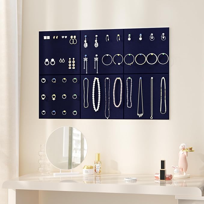 Large Cork Board for Wall, 36" x 24" Bulletin Board with Pushpins, 6 Panels Felt Tiles Tack Push Pin Board for Office, Dark Blue