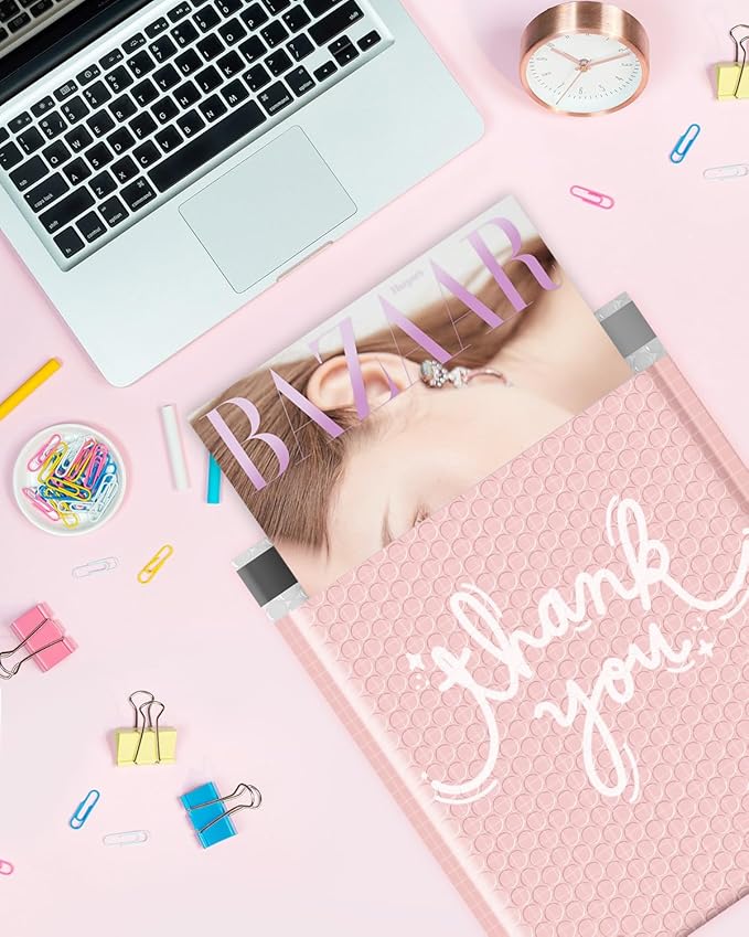 Metronic Bubble Mailers 8.5x12 Inch 240 Pack Usable Size 8.5x11'' Thank You Pink Bubble Mailer Waterproof Padded Envelopes for Gift Packaging, Mailing, Makeup, Small Items Bulk