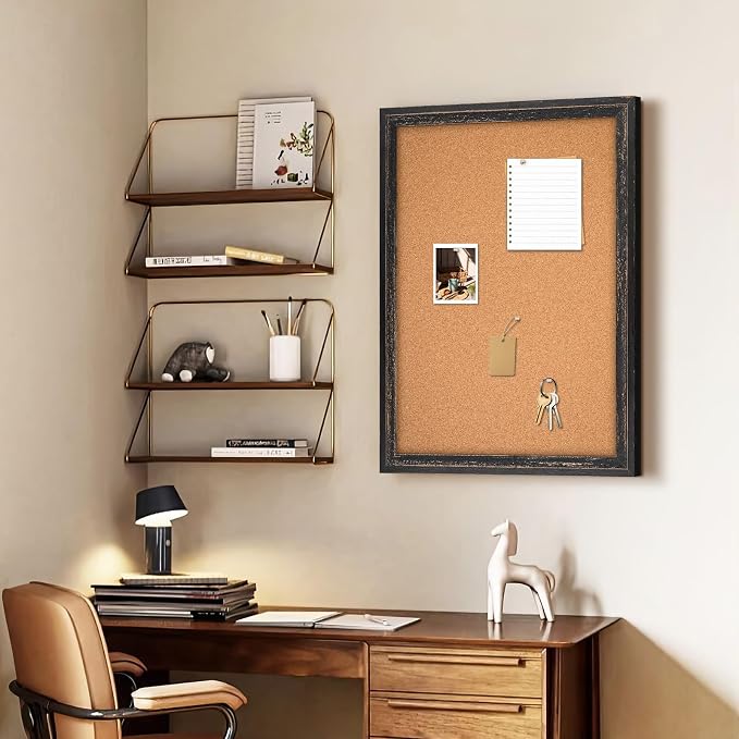 Cork Board Bulletin Board, 36"x24" Corkboard for Wall | Rustic Black Wooden Frame, Decorative Pin Board, Message Board, Notice Board, Vision Board for Home, Office, Kitchen