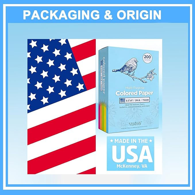 WritePads Veritas Color Copy Paper,Multi-Purpose paper,Colored Printer Paper 8.5” x 11”, 20 lb / 75 GSM,Blue,200 Sheets (1 Reams),Made in USA