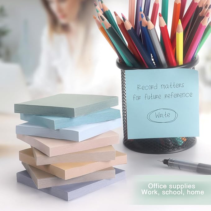 Eastern Wolf Sticky Notes, 3x3 Inch, 8Pads, Vintage Color, 80 Sheets/Pad | Super Sticky, Self-Adhesive, Removable & Residue-Free