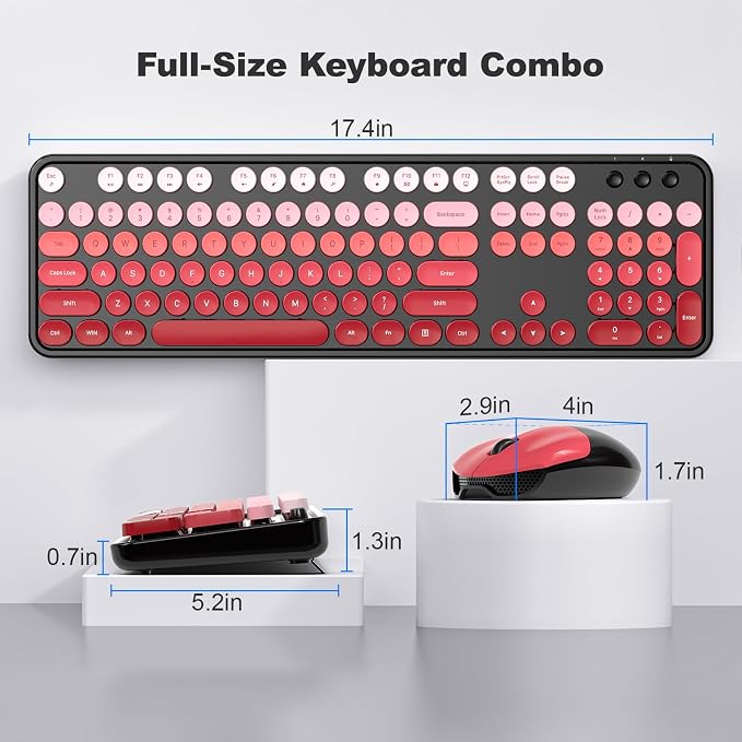 MOFII Wireless Keyboard and Mouse Combo, Retro Full Size Typewriter Keyboard with Number Pad and Sport Car Mouse for PC Computer Desktop Laptop Windows (Black Red Gradient)