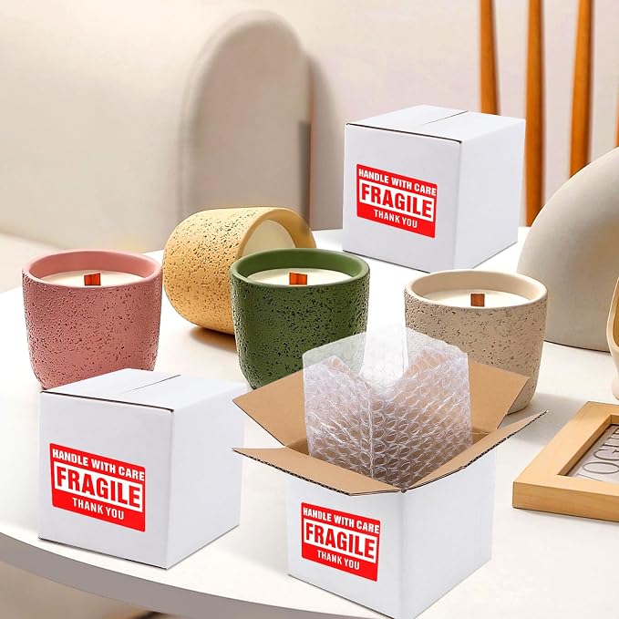 25Pack 5x5x5 Shipping Boxes for Small Business,White Mailing Boxes with Bubble Bags & Fragile Stickers for Mailing and Packing Small Gifts,Candle 5x5 Shipping boxes,Mug boxes for Shipping