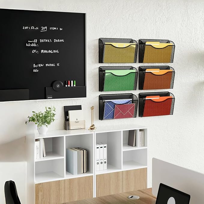 MINDEPOT Magnetic Wall File Organizer, Hanging File Holder, 1 Pack, Black | Heavy Duty Iron, Powerful Magnet, Metal Mesh Wall Mount, Single Pocket, for Office School Classroom Home, Letter A4 Size