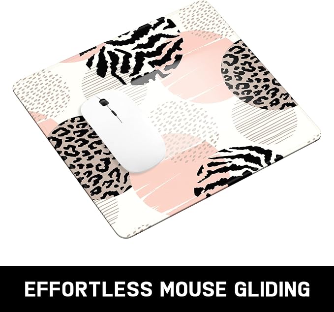 Mouse Pad, Minimalism Marble Style Computer Pad, Anti-Slip Rubber Mouse Mat with Stitched Edges for Gaming, Office, Laptop, PC, Women, 9" x 8" Thick 3 mm, Bohemian Leopard