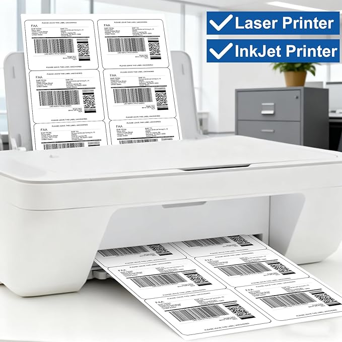 3 1/3" x 4" Printable Label Paper White 50 Sheets, Shipping Address Label for Laser and Inkjet Printers, for 5164 8164 Label Sheet 300 Stickers