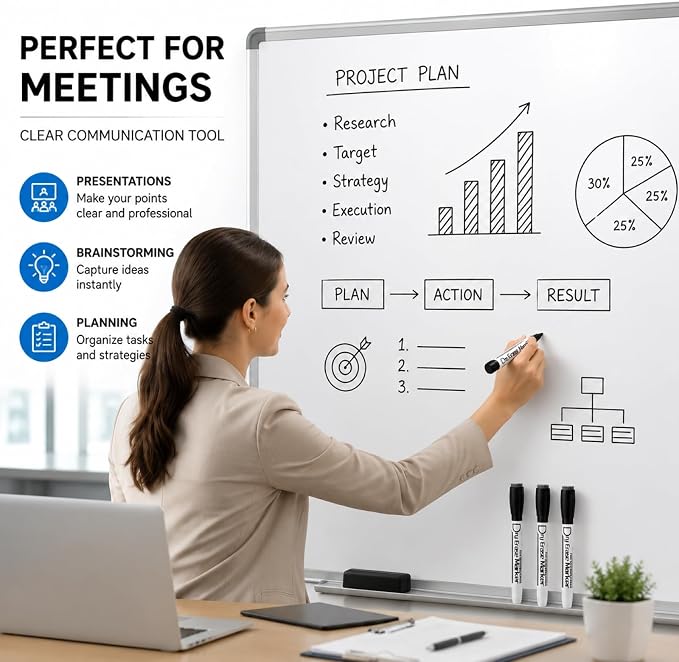 Volcanics Magnetic Black Dry Erase Markers, Fine Tip, 6 Pack | 1mm Whiteboard Markers with Eraser, Low Odor Dry Erase Pens, Smudge-Free, Quick Dry Ink for Whiteboards, Calendars, Office