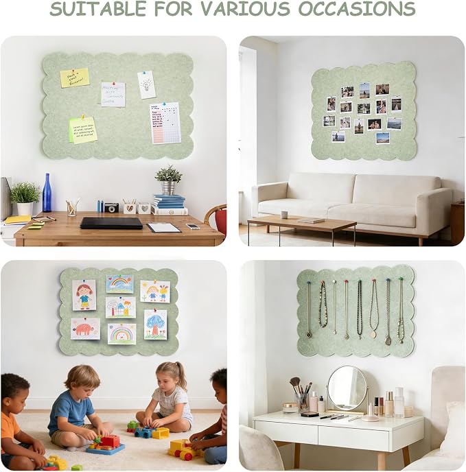 Felt Bulletin Board 24" x 18" Cork Board Alternative,Decorative Felt Pin Board Foldable Cork Boards for Walls Self-Adhesive Cork Board for Home Office Classroom Pin Board (Sage Green)