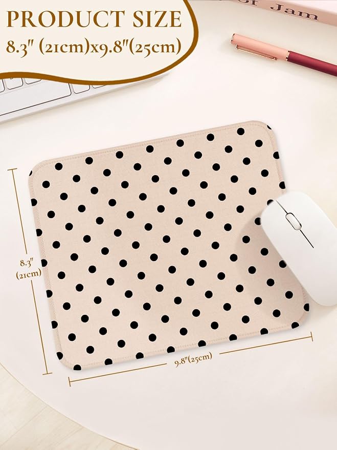 Square Cute Dots Mouse Pad with Stitched Edge, Premium Waterproof Cloth Aesthetic Small Dot Mouse Mat, Non-Slip Rubber Base Funny Mousepad Desk Accessories,Dots Brown