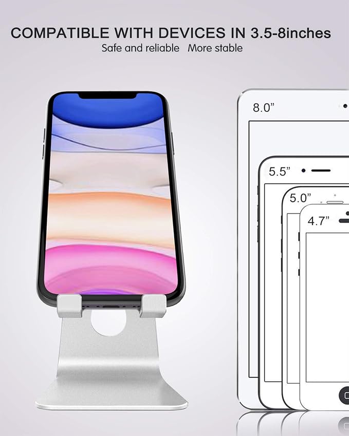 CreaDream Aluminum Cell Phone Stand, Adjustable Phone Holder for Desk | Adjustable Viewing Angle, Desktop Stand, Stable Base, Fits iPhone 17 16 15 14 13 Pro Max, Desk Accessories, Sliver
