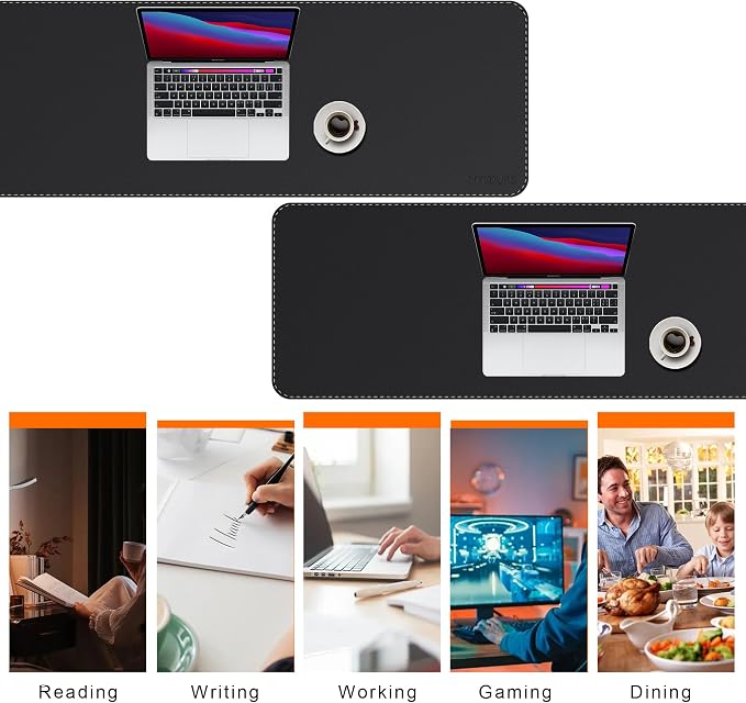 Mydours PU Leather Desk Mat 74.8"x15.7", XXL Large Gaming Mouse Mat, Black | Ultra Large Waterproof Computer Pad, Desktop Protector, Easy Clean, for Office Home Decoration Computer Keyboard and Mouse
