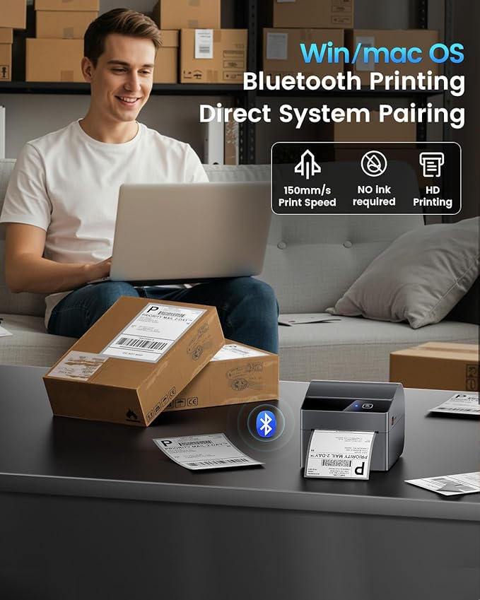 ASprink Bluetooth Shipping Label Printer 4x6, 2026 Upgraded Thermal Label Printer with Built-in Paper Bin, Thermal Printers for Small Business & Shipping Packages, Compatible with Amazon, Tiktok, USPS