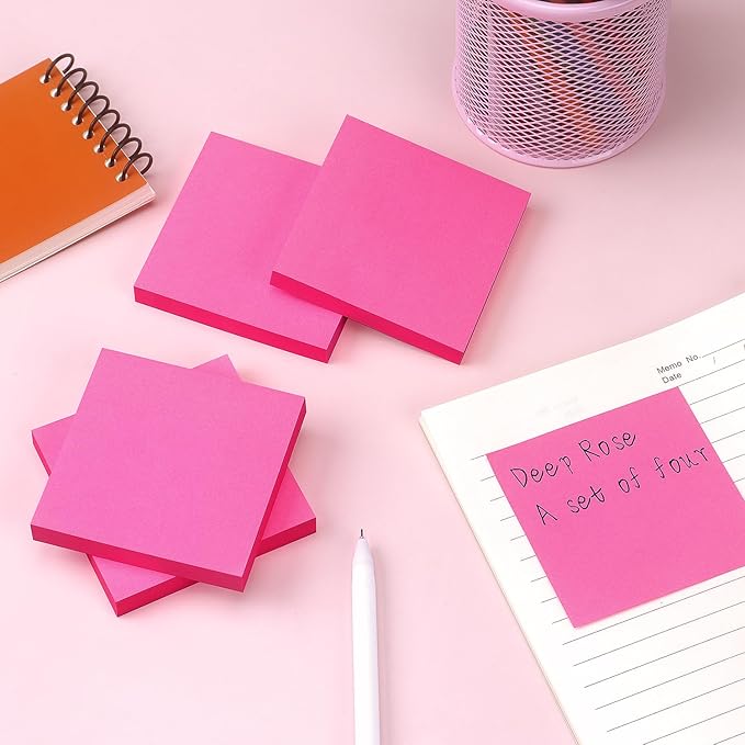 Sticky Notes 3x3 in, Self-Adhesive Note, 4 Pads, 100 Sheets/Pad (Rose Red) | Strong Self-Stick Adhesive, Sticks Securely and Peels Cleanly