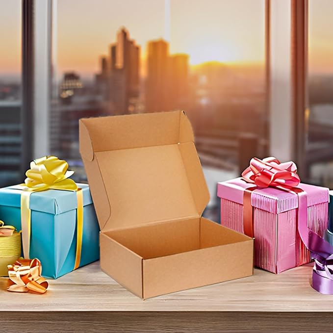 Small Shipping Boxes 10x10x3 Inches - Kraft Brown Corrugated Cardboard Boxes (20-Pack) for Mailing, Packing, Small Business & Gift Packaging - Recyclable & Sturdy