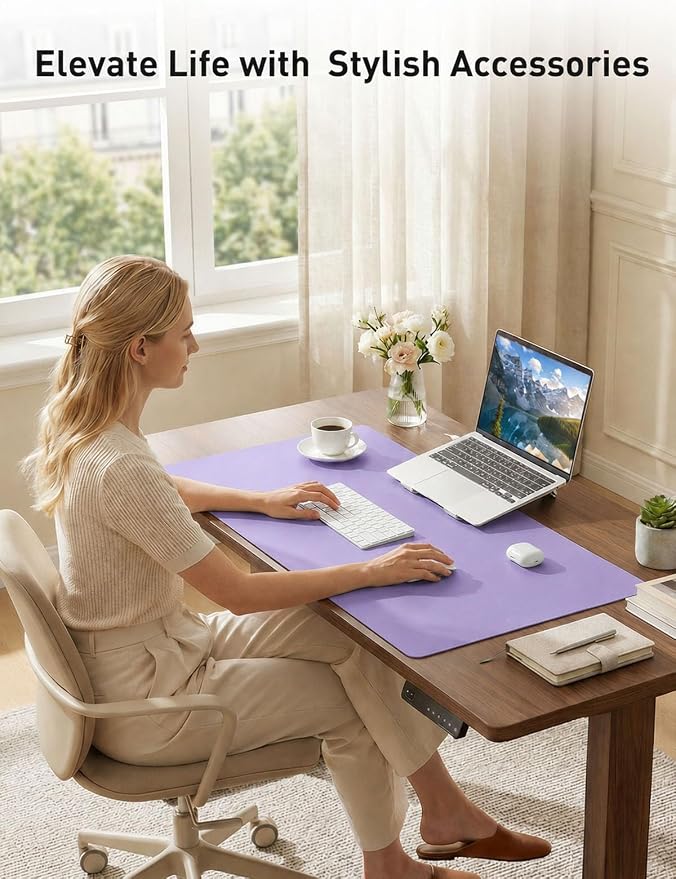 Aothia Faux Leather Desk Mat (Light Purple, 48" x 17") | Creates A Clean, Organized Workspace With One Surface For Your Keyboard, Laptop And Mouse