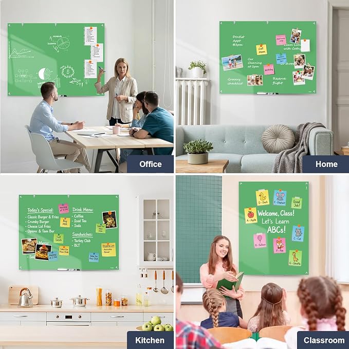 Glass Whiteboard 48x36 Magnetic White Board Dry Erase Board for Wall | Magnetic Surface, Dry Erase, Large Frameless Glass Whiteboard, Ideal for Office Home School Classroom Kitchen