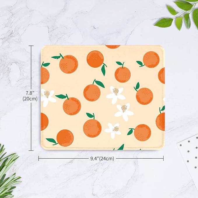 Seorsok Funny Cute Peach Flower Fruit Mouse Pad,Office Home Premium-Textured Mouse Mat Design,Waterproof Mouse pad,Non-Slip Rubber Base Computer Mouse Pads for Wireless Mouse,Orange with Green Leaves
