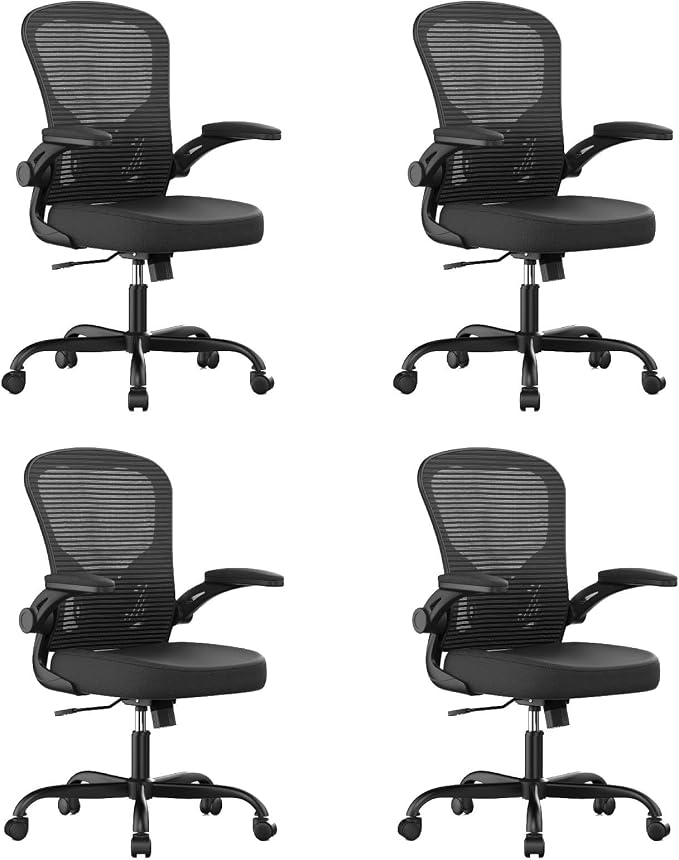 Office Chair|Ergonomic Desk Chairs (Pack of 4) | Flip-up Armrests,Mesh Computer Chair,High Back,Comfy Work,Adjustable Lumbar Support