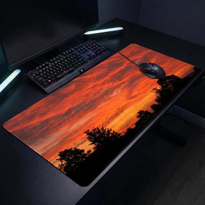 Auhoahsil Sunset Cloud Landscape Desk Mat, Ultra Large Full Desk Gaming Mouse Pad, Warm Sunset Sky Scenery Extended Keyboard Pad, Nature Aesthetic Desk Pad for Home Office Gaming, 35.4"x 15.7"