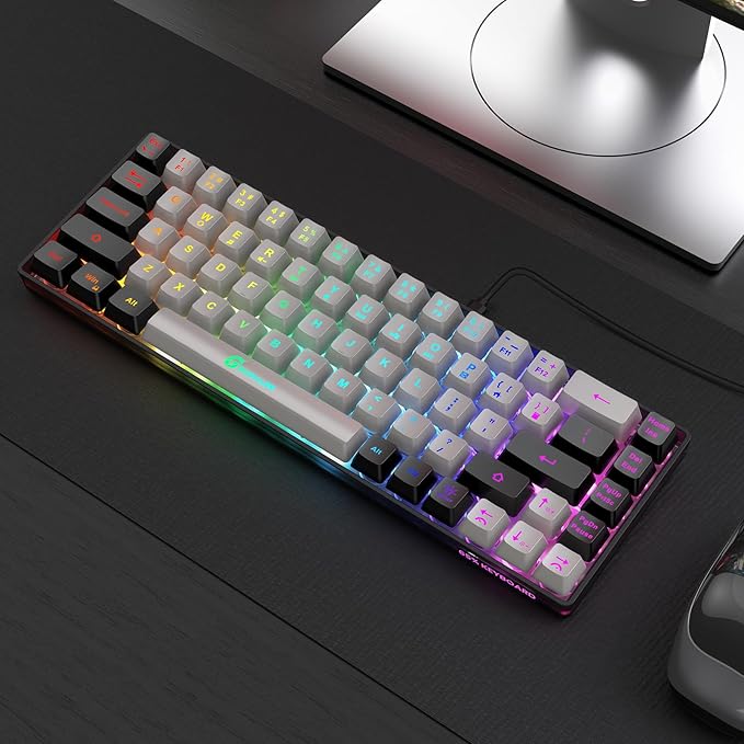 65% Gaming Keyboard, Wired Backlit Mini Keyboard, Ultra-Compact Anti-Ghosting No-Conflict 68 Keys Membrane Gaming Wired Keyboard for PC Laptop Windows Gamer